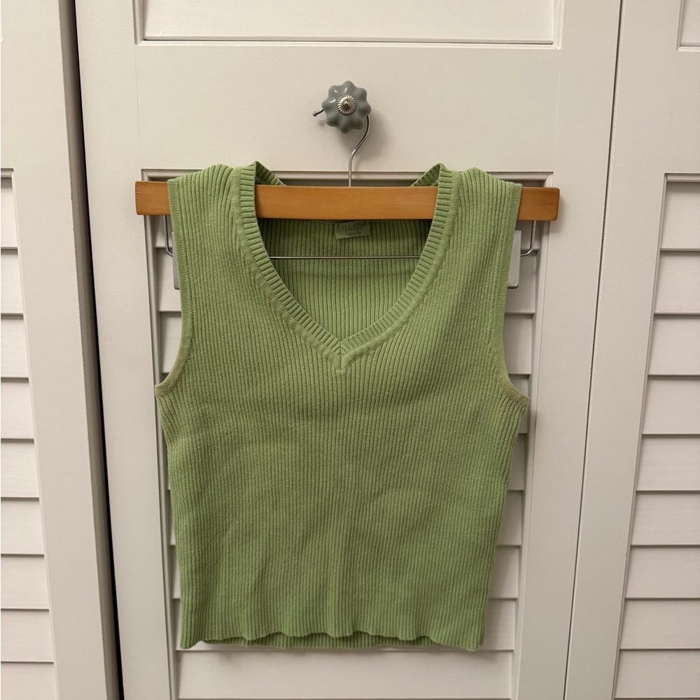 Brandy Melville Green Ribbed Fitted Tank Top